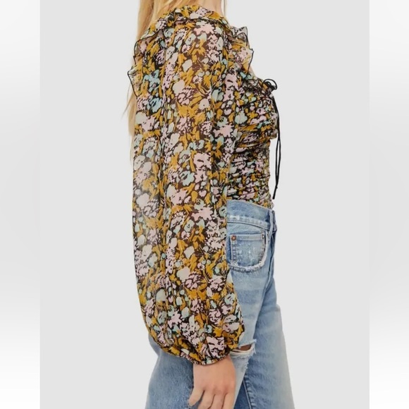 Free People Mabel floral printed ruffle blouse balloon sleeves size small - Picture 9 of 16